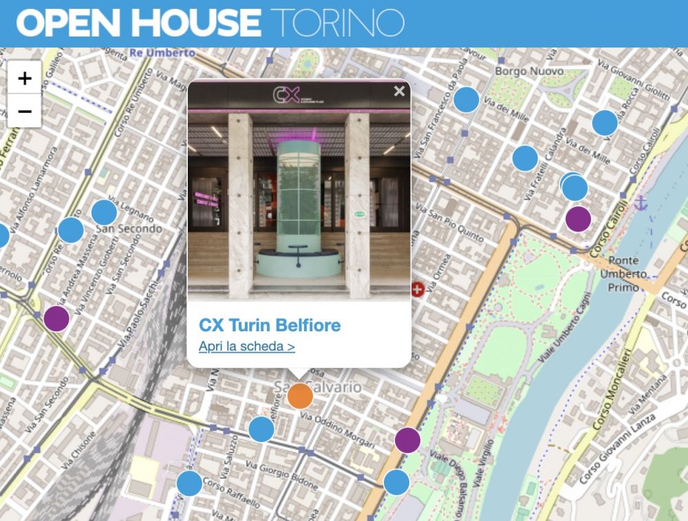 Mappa Open House Torino del quartiere San Salvario con scheda CX Turin Belfiore