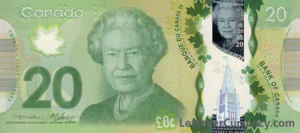 Banconota da 20 CAD con il volto della Regina Elisabetta II