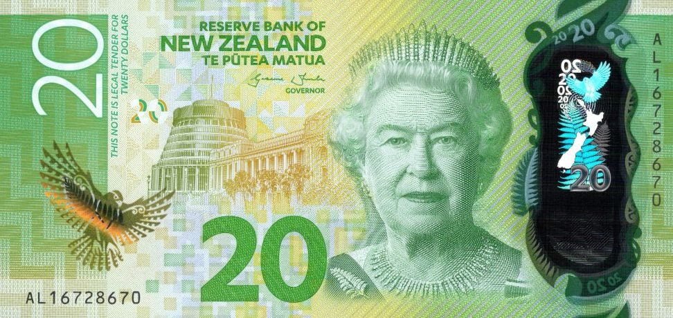 Banconota da 20 NZD con il volto della Regina Elisabetta II