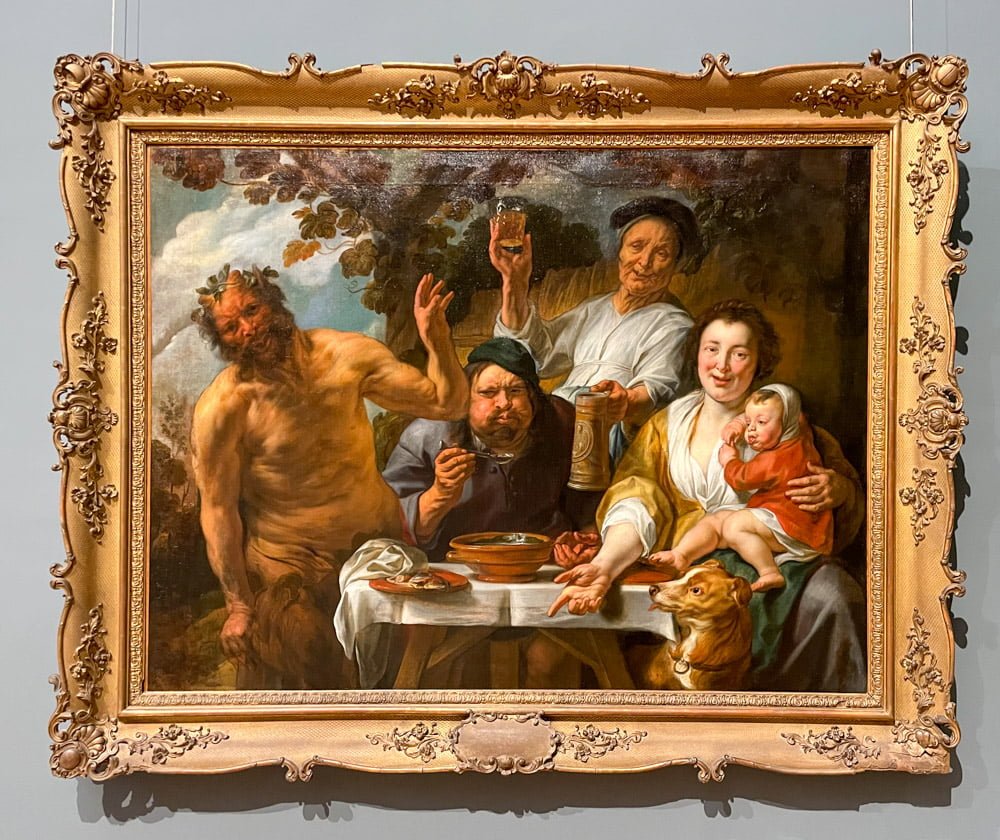 Le Satire et le paysan, Il satiro e il contadino, dipinto di autore sconosciuto ispirato a Jordaens, esposto al Museo Oldmasters di Bruxelles