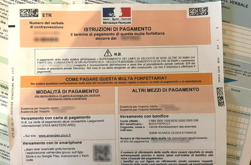 Contravvenzione per eccesso di velocità in Francia notificata in Italia