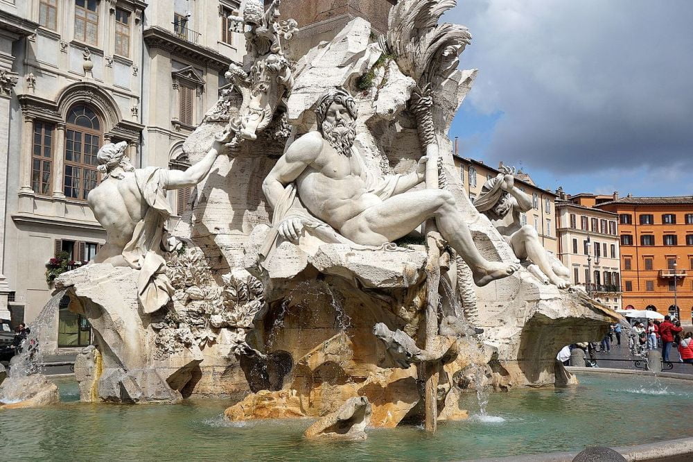 Particolare della Fontana dei Quattro Fiumi in Piazza Navona a Roma