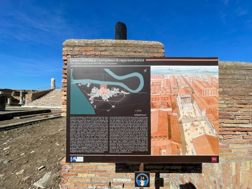 Cartello che illustra come doveva essere il Foro di Ostia Antica