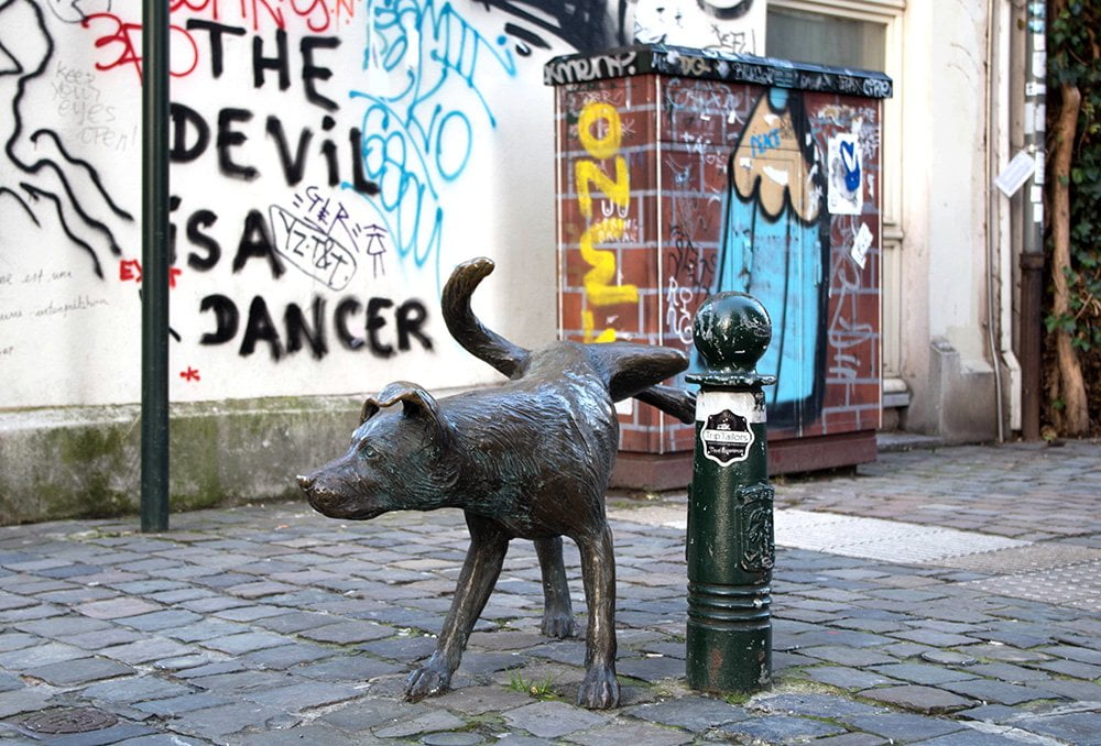 La statua del cane che piscia Zinneke Pis a Bruxelles