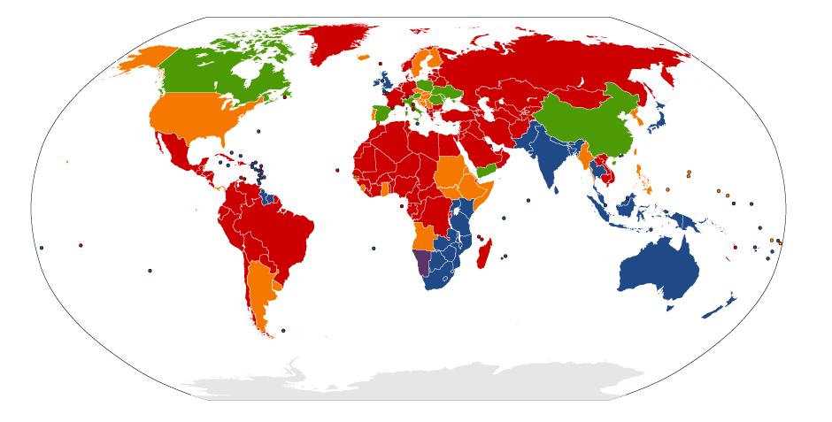 Mappa degli Stati divisi per senso di marcia
