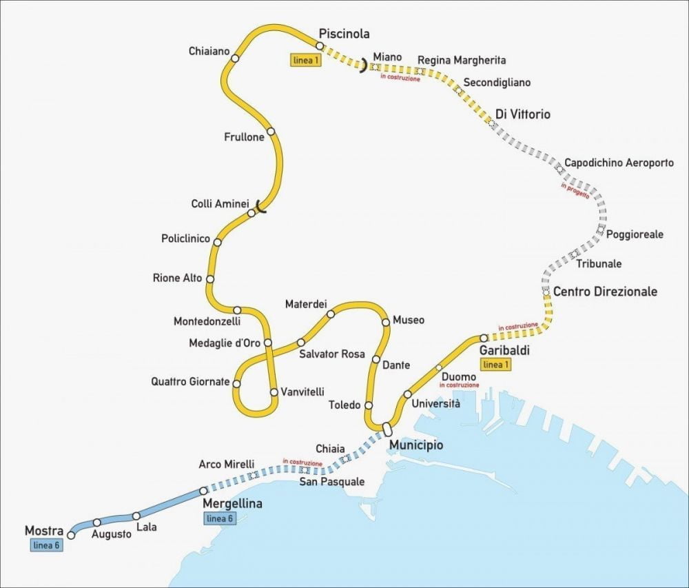 Mappa delle Stazioni dell'Arte della metropolitana di Napoli